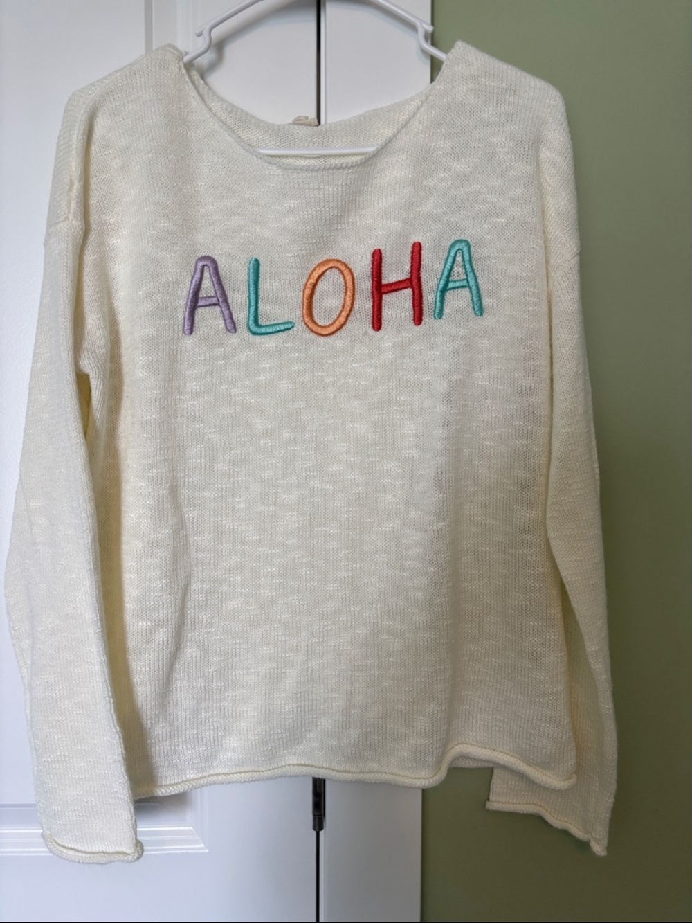 Cream 'ALOHA' Embroidered Women's Sweater